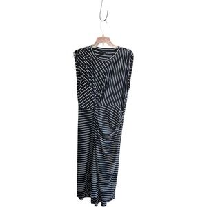 Banana Republic Striped black white poly rayon spandex twist front dress Sz L